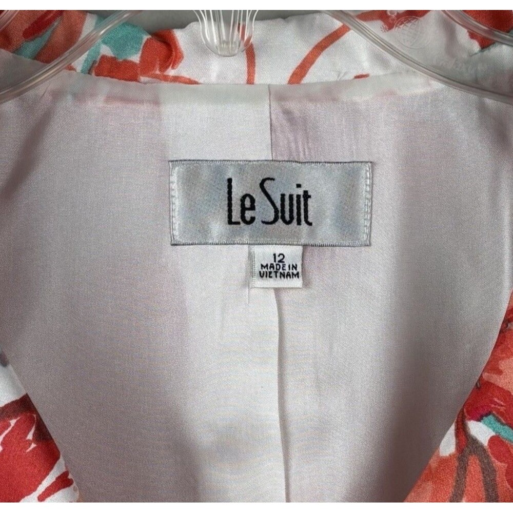 Le Suit Blazer Jacket Womens 12 Multicolor Floral Pink Print Button Preppy - Picture 3 of 8
